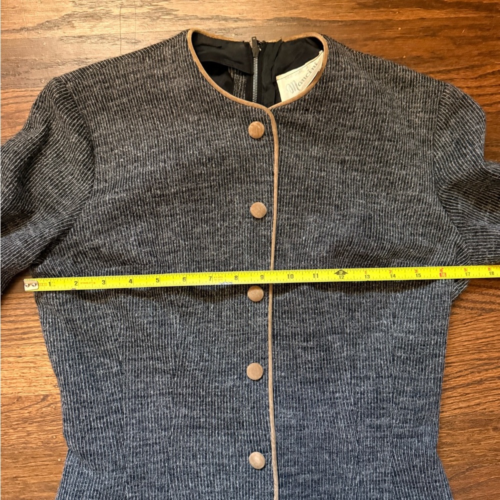 Vintage Mancini of California Dress 50s 60s Gray Textured Long Sleeve Buttons - Picture 6 of 8
